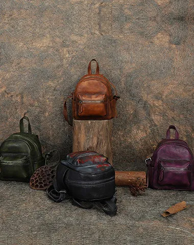 Vintage Purple Small Leather Rucksack Womens Mini Leather Backpack Ladies Backpack Purses
