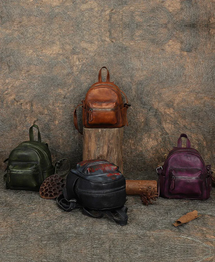 Vintage Purple Small Leather Rucksack Womens Mini Leather Backpack Ladies Backpack Purses