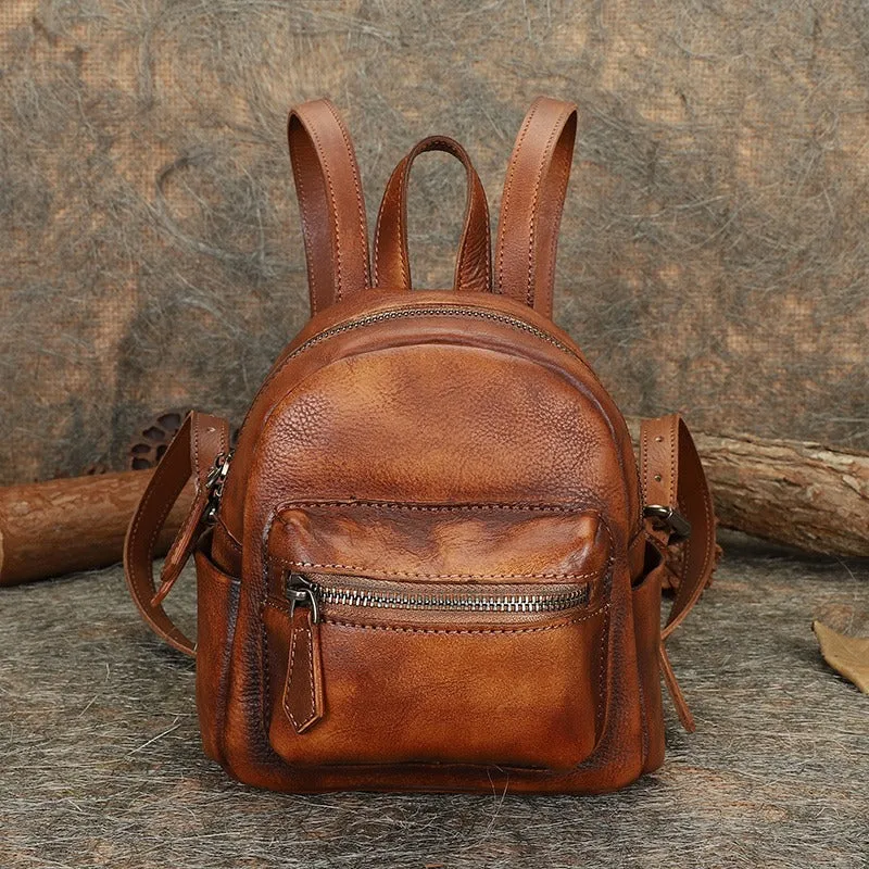 Vintage Purple Small Leather Rucksack Womens Mini Leather Backpack Ladies Backpack Purses