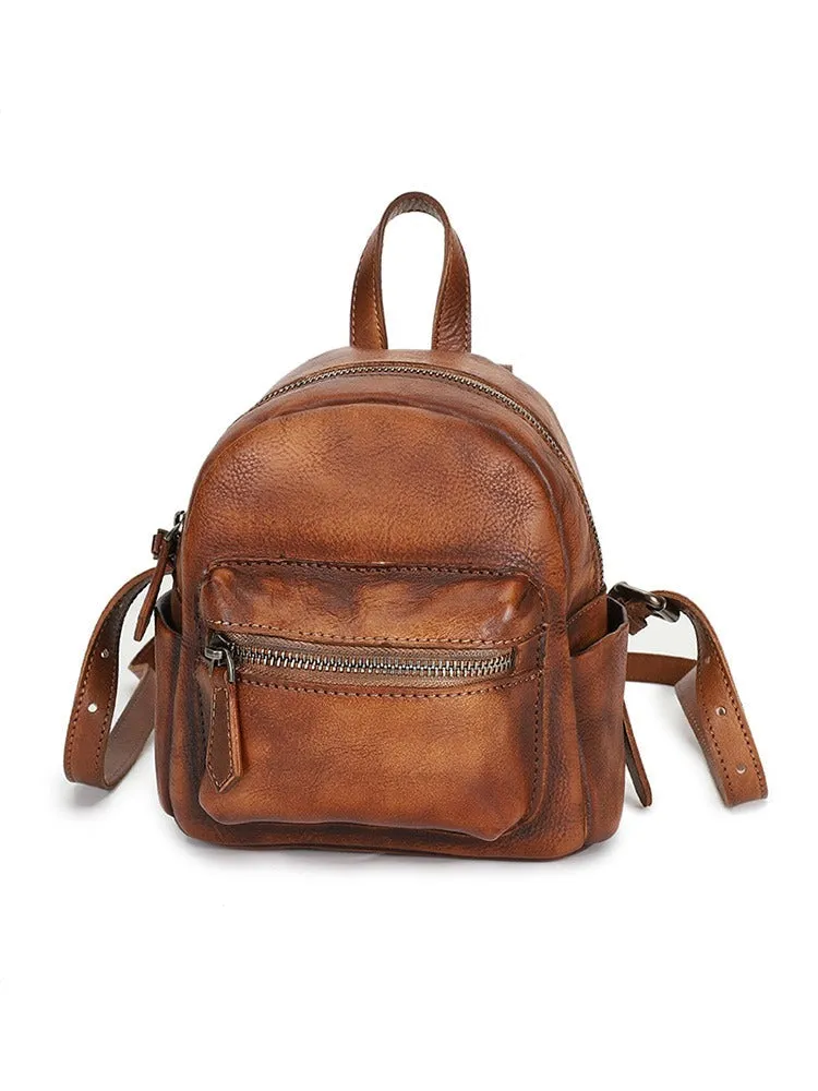 Vintage Purple Small Leather Rucksack Womens Mini Leather Backpack Ladies Backpack Purses