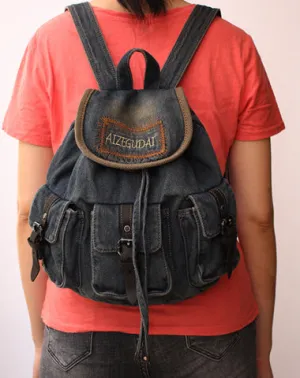 Vintage Womens Denim Backpack School Backpack Blue Denim School Rucksack For Women