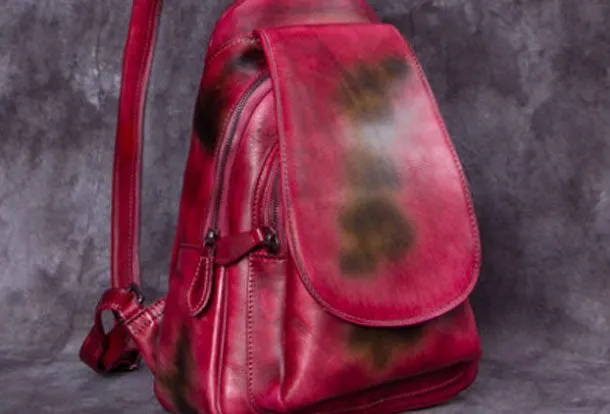 Vintage Womens Leather Backpack School Backpack Purse Small Backpack For Women