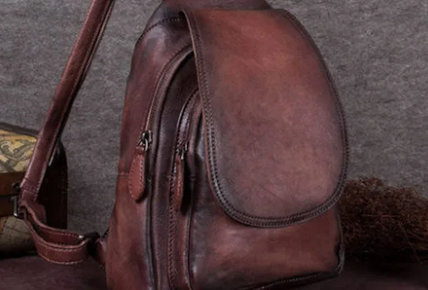 Vintage Womens Leather Backpack School Backpack Purse Small Backpack For Women