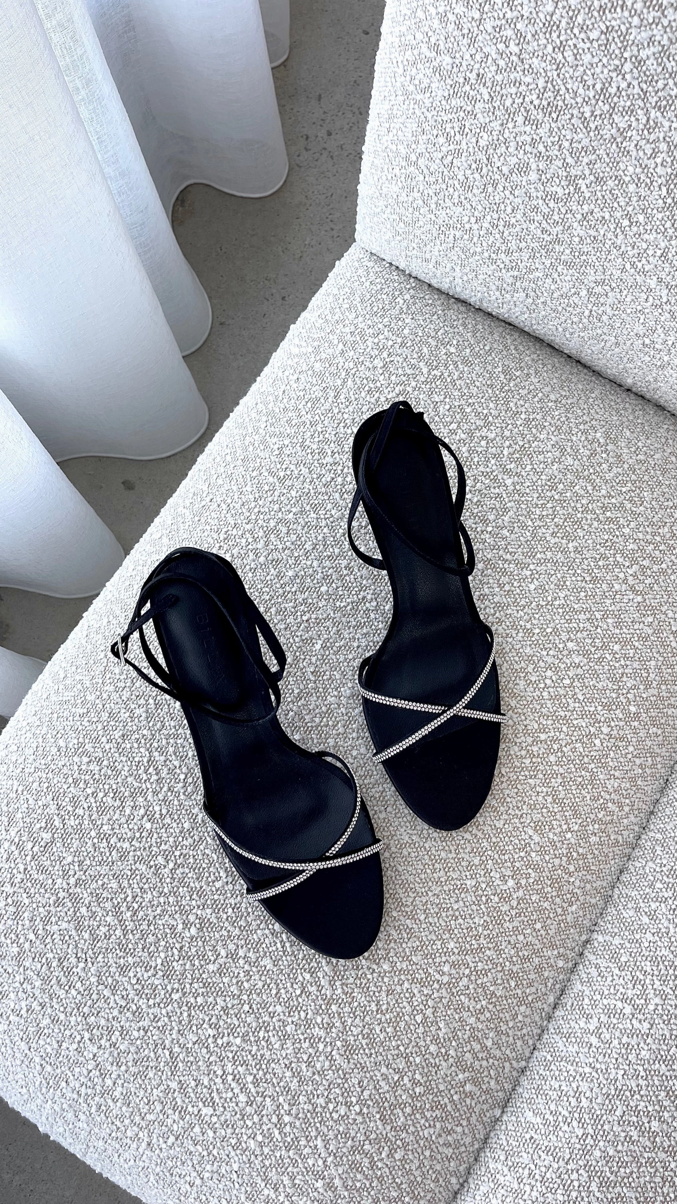 Vixin Heels - Black Satin Diamante