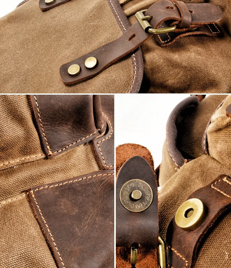 Waxed Canvas Backpack With Laptop Compartment Canvas And Leather Backpack Hiking Backpack for Men