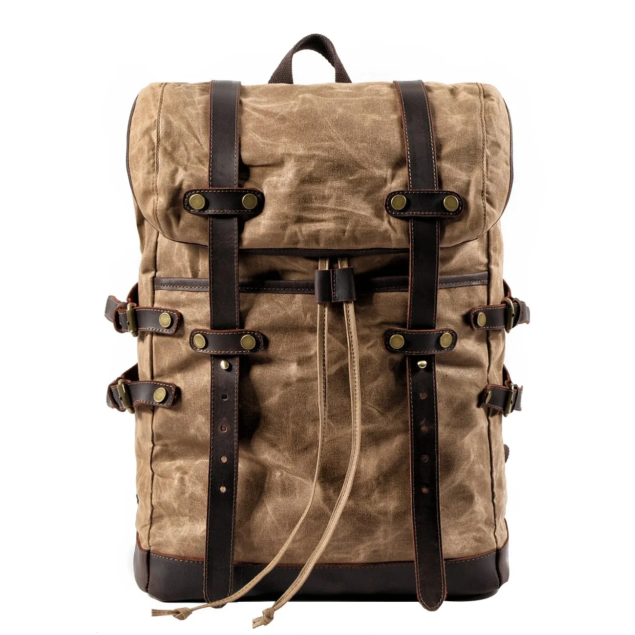 Waxed Canvas Leather Mens 15???? Computer Backpack Black Hiking Backpack Travel Backpack for Men
