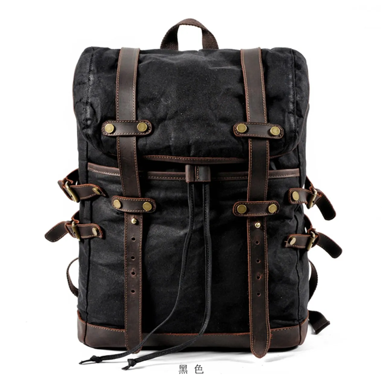 Waxed Canvas Leather Mens 15???? Computer Backpack Black Hiking Backpack Travel Backpack for Men
