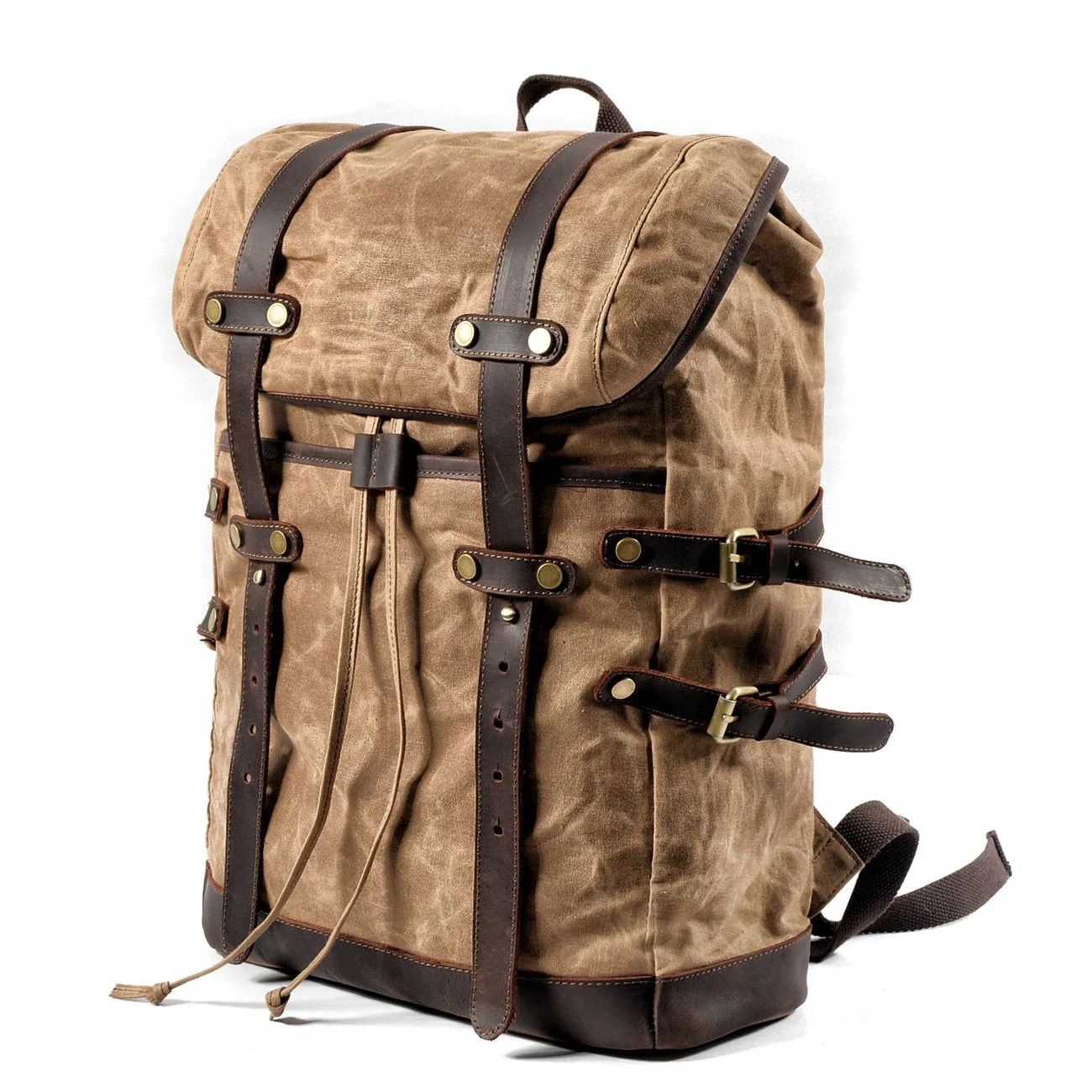 Waxed Canvas Leather Mens 15???? Computer Backpack Black Hiking Backpack Travel Backpack for Men