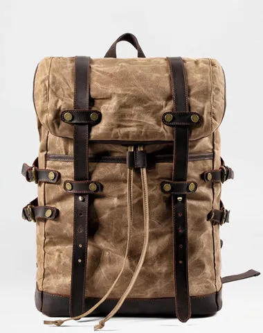 Waxed Canvas Leather Mens 15???? Computer Backpack Black Hiking Backpack Travel Backpack for Men