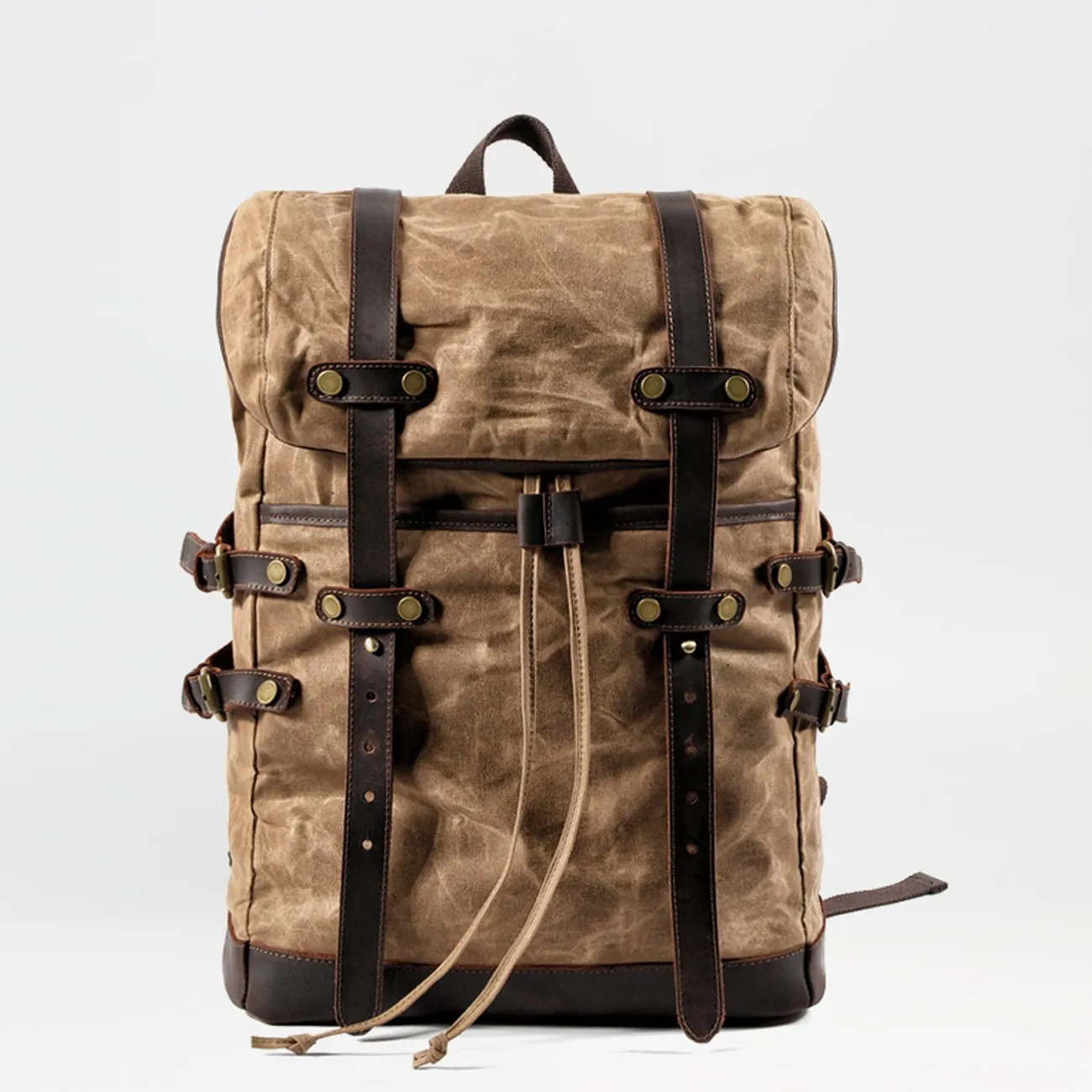 Waxed Canvas Leather Mens 15???? Computer Backpack Black Hiking Backpack Travel Backpack for Men