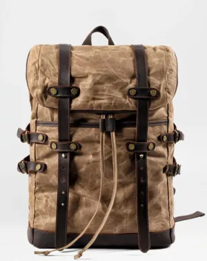 Waxed Canvas Leather Mens 15???? Computer Backpack Black Hiking Backpack Travel Backpack for Men
