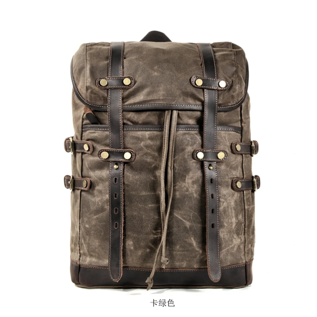 Waxed Canvas Leather Mens 15???? Computer Backpack Black Hiking Backpack Travel Backpack for Men