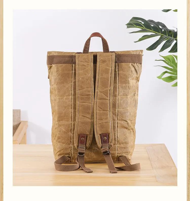 Waxed Canvas Leather Mens 15???? Green Waterproof Backpack Khaki Travel Backpack Hiking Backpack for Men