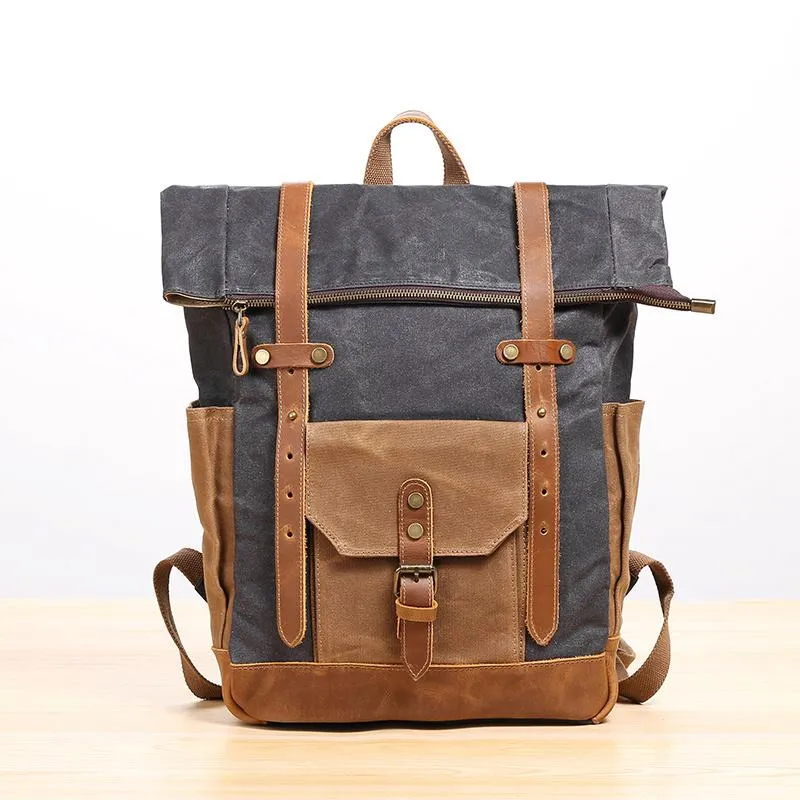 Waxed Canvas Leather Mens 17???? Lake Green Backpack Khaki Travel Backpack Dark Gray Hiking Backpack for Men