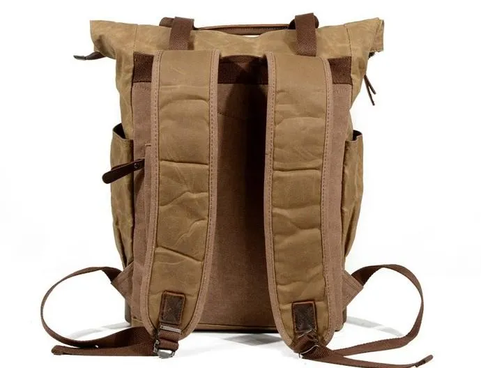 Waxed Canvas Leather Mens Backpack Canvas Travel Backpack Canvas School Backpack for Men