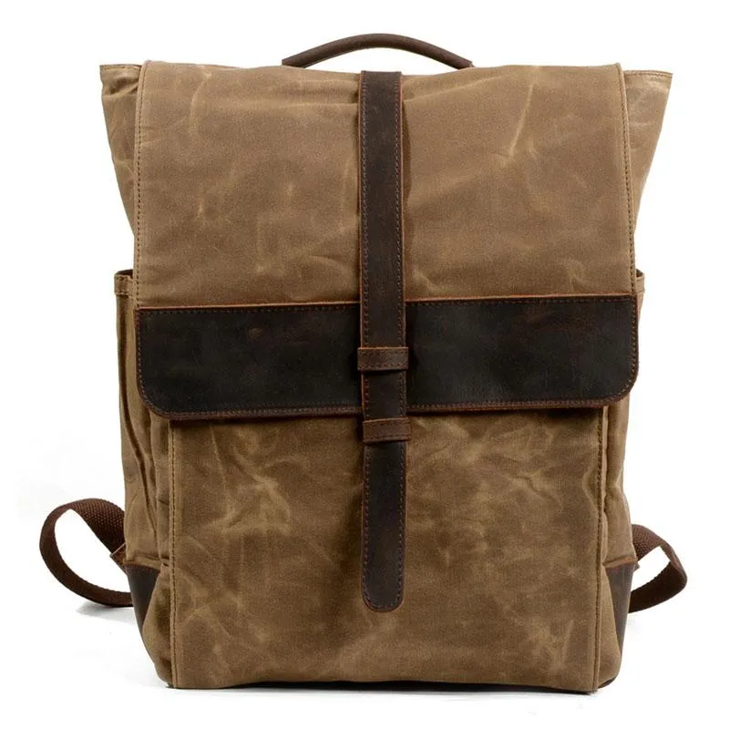 Waxed Canvas Leather Mens Backpack Canvas Travel Backpacks Canvas School Backpack for Men