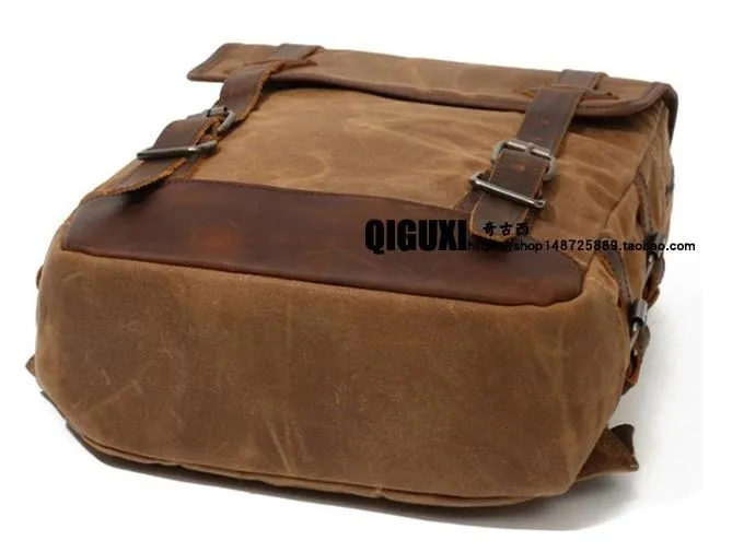 Waxed Canvas Leather Mens Backpack Canvas Travel Backpacks Canvas School Backpack for Men