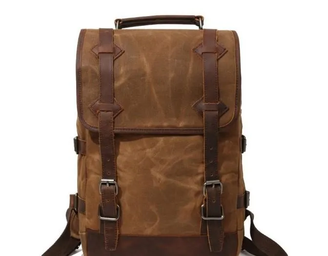 Waxed Canvas Leather Mens Backpack Canvas Travel Backpacks Canvas School Backpack for Men