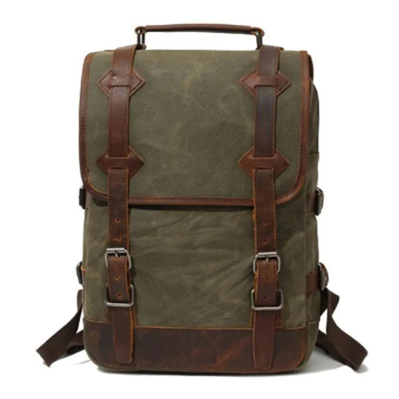 Waxed Canvas Leather Mens Backpack Canvas Travel Backpacks Canvas School Backpack for Men