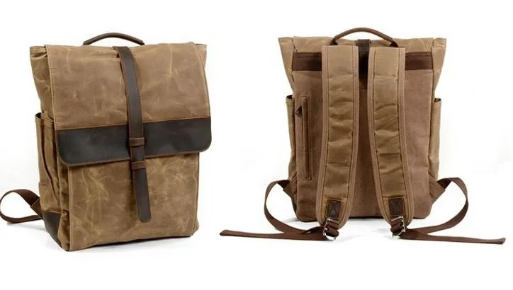Waxed Canvas Leather Mens Backpack Canvas Travel Backpacks Canvas School Backpack for Men
