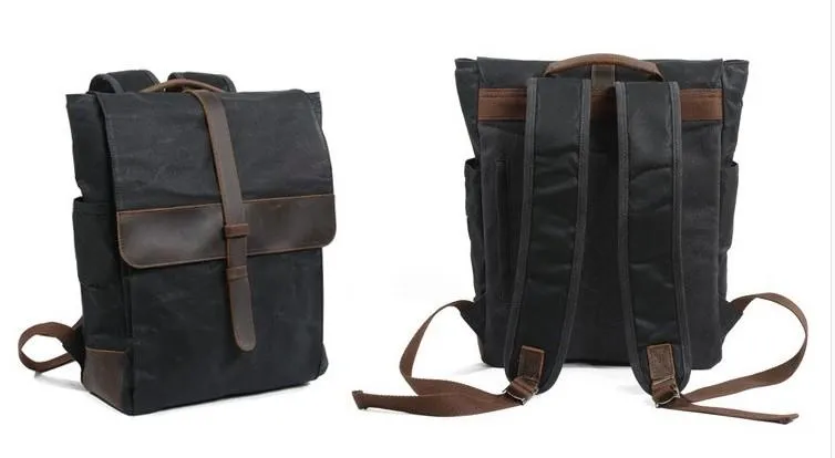 Waxed Canvas Leather Mens Backpack Canvas Travel Backpacks Canvas School Backpack for Men