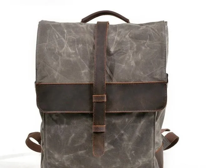 Waxed Canvas Leather Mens Backpack Canvas Travel Backpacks Canvas School Backpack for Men