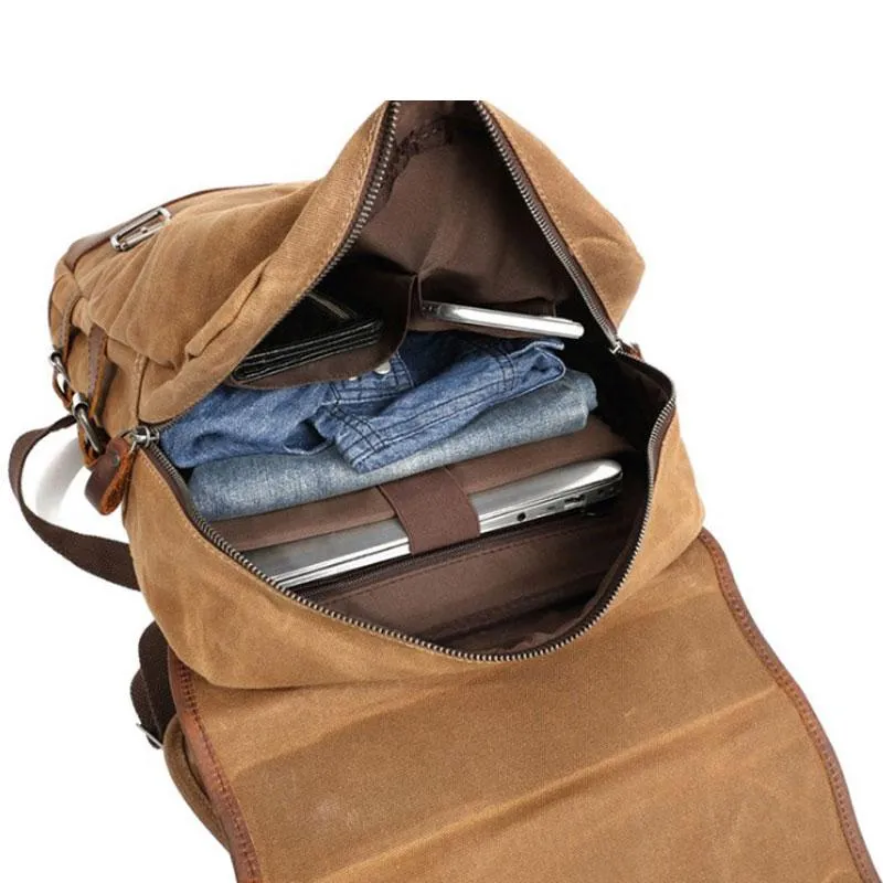 Waxed Canvas Leather Mens Backpack Canvas Travel Backpacks Canvas School Backpack for Men