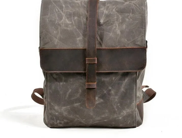 Waxed Canvas Leather Mens Backpack Canvas Travel Backpacks Canvas School Backpack for Men