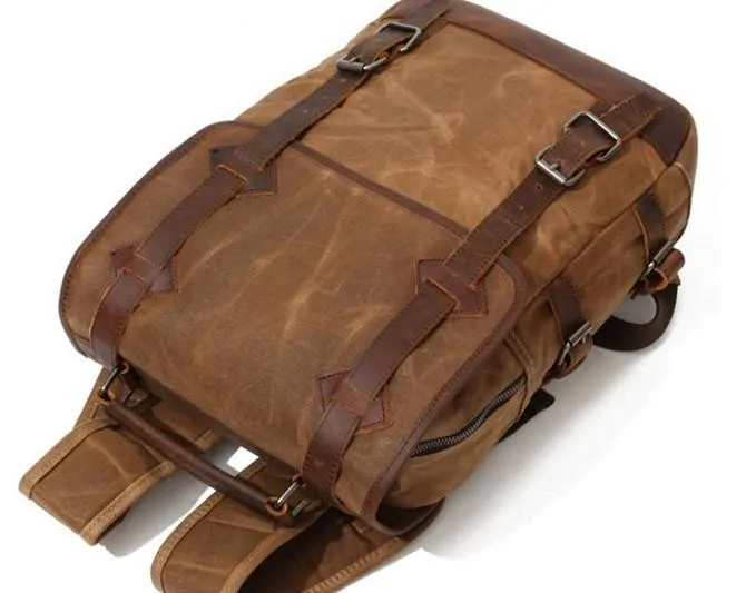 Waxed Canvas Leather Mens Backpack Canvas Travel Backpacks Canvas School Backpack for Men