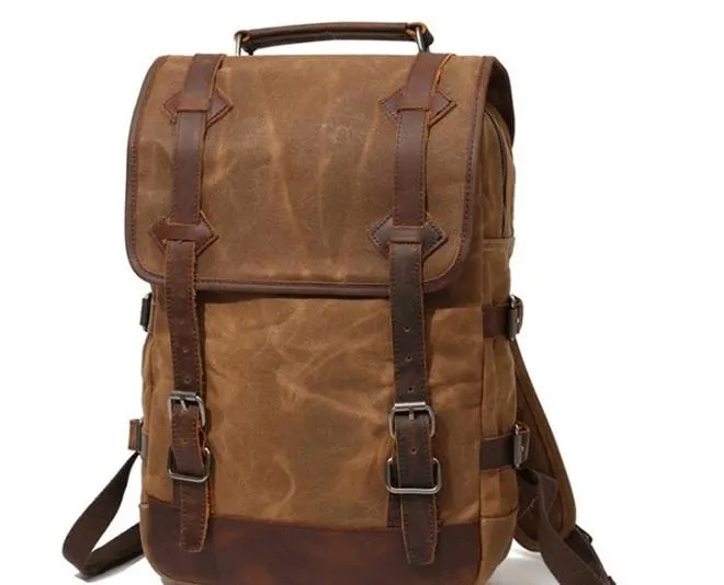 Waxed Canvas Leather Mens Backpack Canvas Travel Backpacks Canvas School Backpack for Men