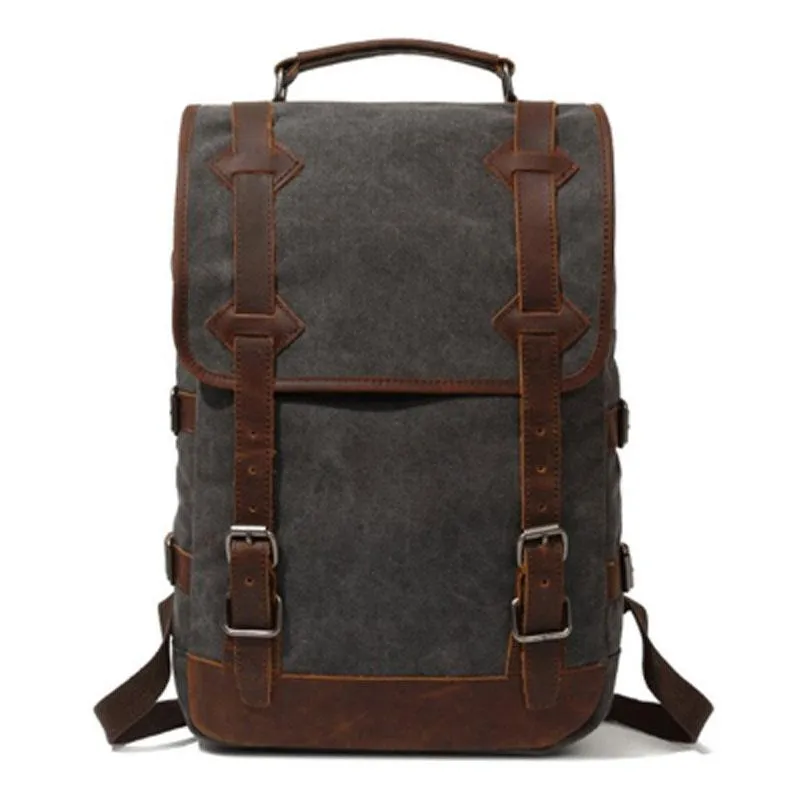 Waxed Canvas Leather Mens Backpack Canvas Travel Backpacks Canvas School Backpack for Men