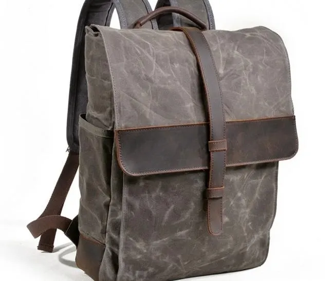 Waxed Canvas Leather Mens Backpack Canvas Travel Backpacks Canvas School Backpack for Men