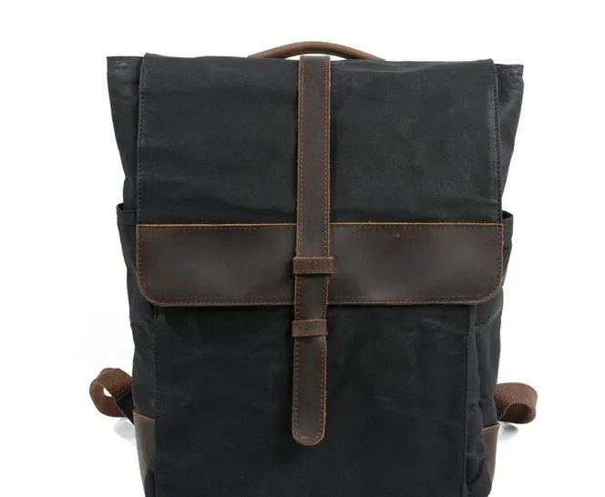 Waxed Canvas Leather Mens Backpack Canvas Travel Backpacks Canvas School Backpack for Men