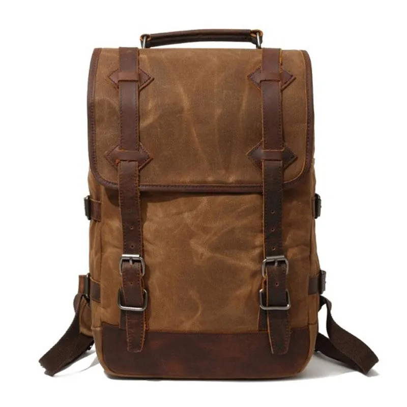Waxed Canvas Leather Mens Backpack Canvas Travel Backpacks Canvas School Backpack for Men