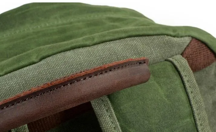 Waxed Canvas Leather Mens Camera Backpack Canvas Travel Backpack Canvas Camera Backpack for Men