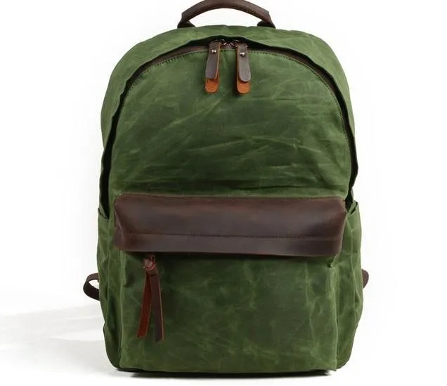 Waxed Canvas Leather Mens Camera Backpack Canvas Travel Backpack Canvas Camera Backpack for Men