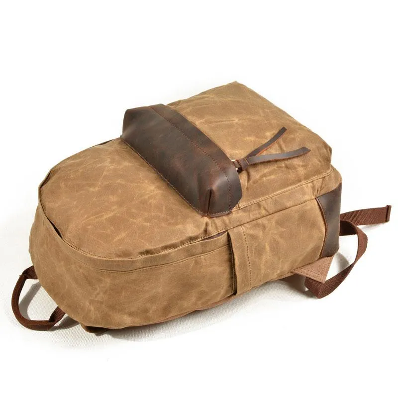 Waxed Canvas Leather Mens Camera Backpack Canvas Travel Backpack Canvas Camera Backpack for Men