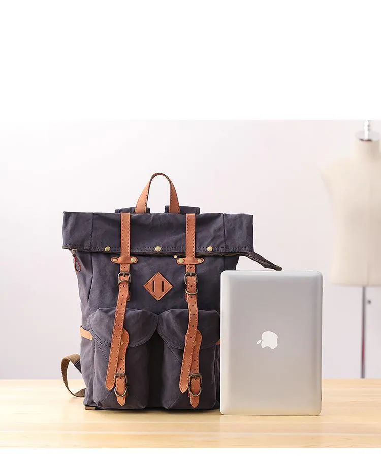 Waxed Canvas Leather Mens Dark Gray Waterproof 15???? Large Backpack Travel Backpack Green Hiking Backpack for Men