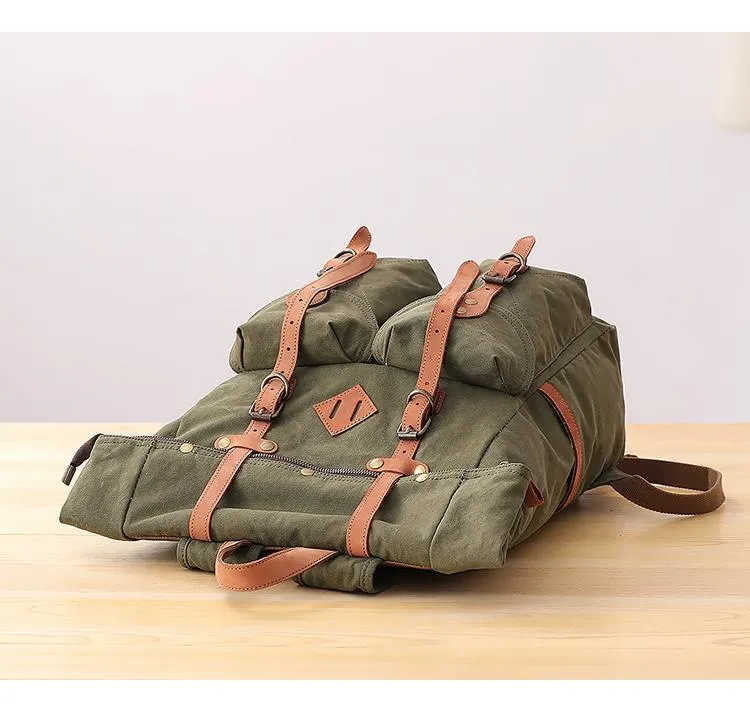 Waxed Canvas Leather Mens Dark Gray Waterproof 15???? Large Backpack Travel Backpack Green Hiking Backpack for Men
