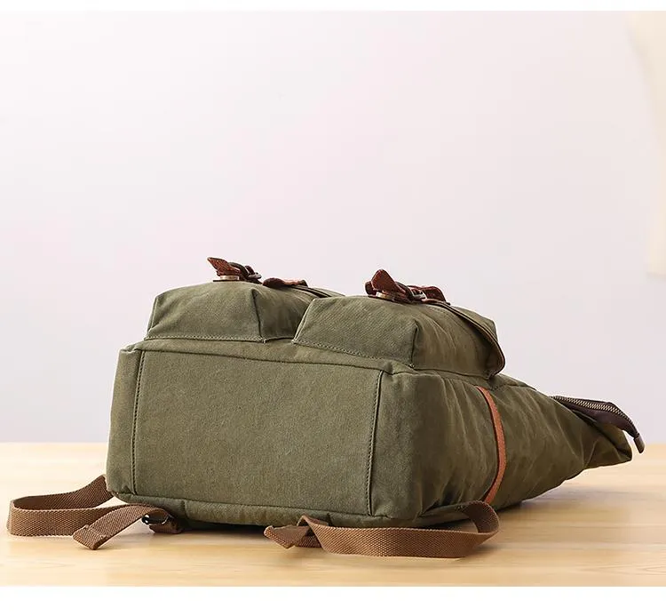 Waxed Canvas Leather Mens Dark Gray Waterproof 15???? Large Backpack Travel Backpack Green Hiking Backpack for Men