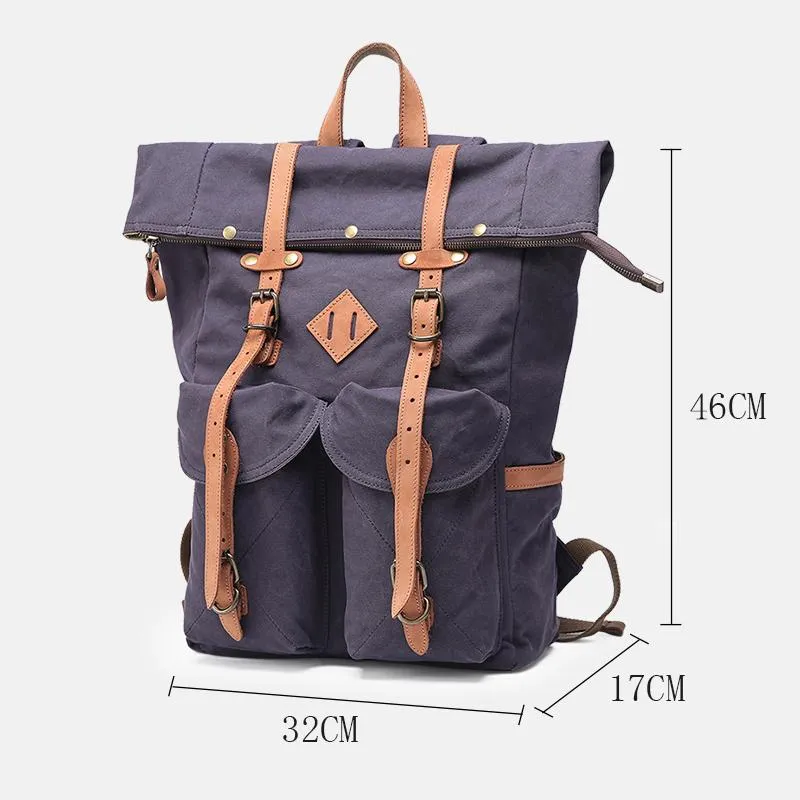 Waxed Canvas Leather Mens Dark Gray Waterproof 15???? Large Backpack Travel Backpack Green Hiking Backpack for Men