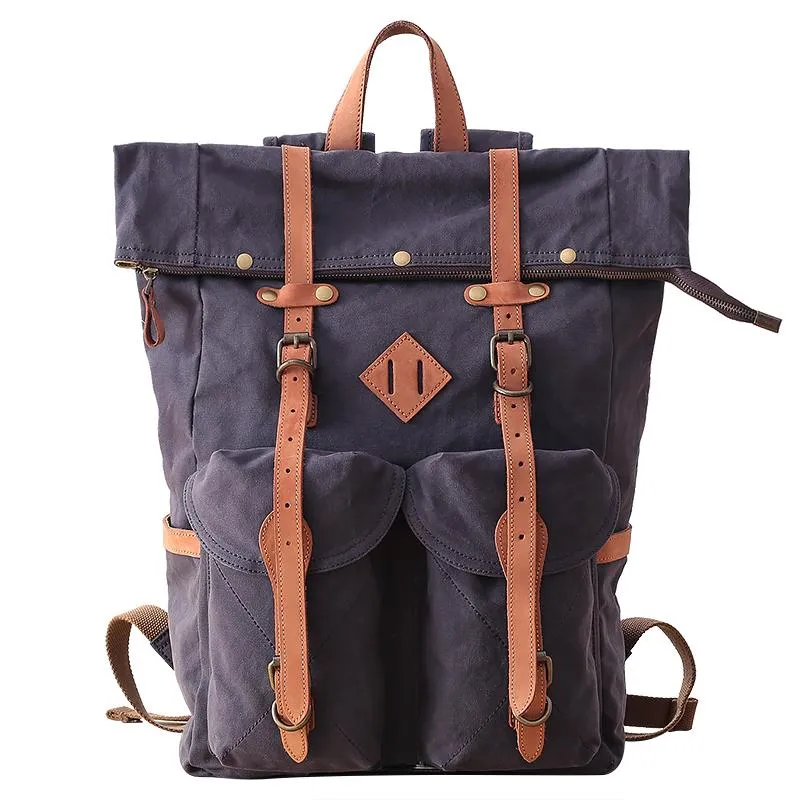Waxed Canvas Leather Mens Dark Gray Waterproof 15???? Large Backpack Travel Backpack Green Hiking Backpack for Men