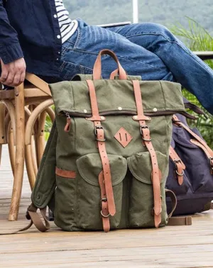 Waxed Canvas Leather Mens Dark Gray Waterproof 15???? Large Backpack Travel Backpack Green Hiking Backpack for Men