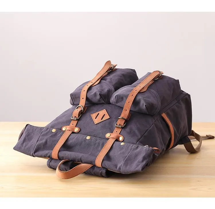 Waxed Canvas Leather Mens Dark Gray Waterproof 15???? Large Backpack Travel Backpack Green Hiking Backpack for Men