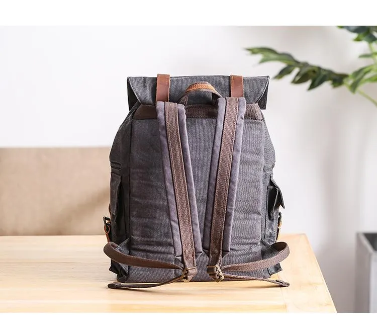 Waxed Canvas Leather Mens Gray Waterproof 15???? Large Backpack Travel Backpack College Backpack for Men