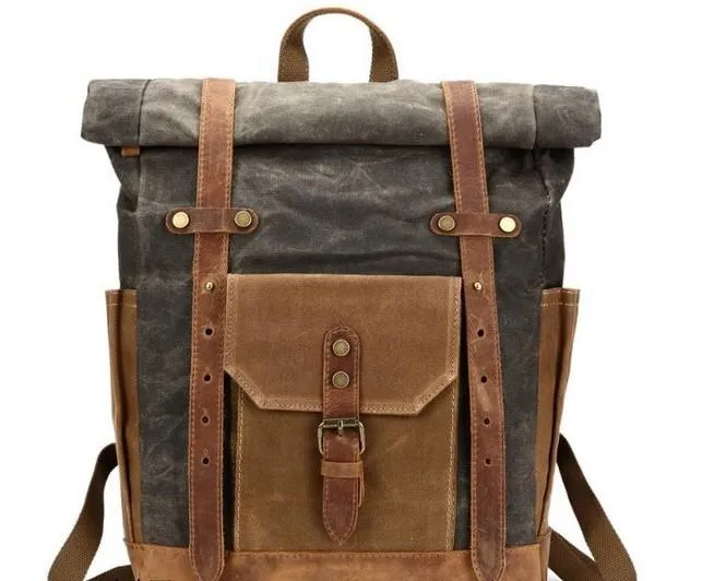 Waxed Canvas Leather Mens Travel Backpacks Canvas Backpack Canvas School Backpack for Men