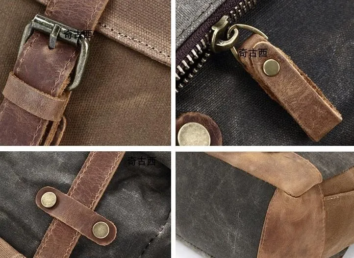 Waxed Canvas Leather Mens Travel Backpacks Canvas Backpack Canvas School Backpack for Men