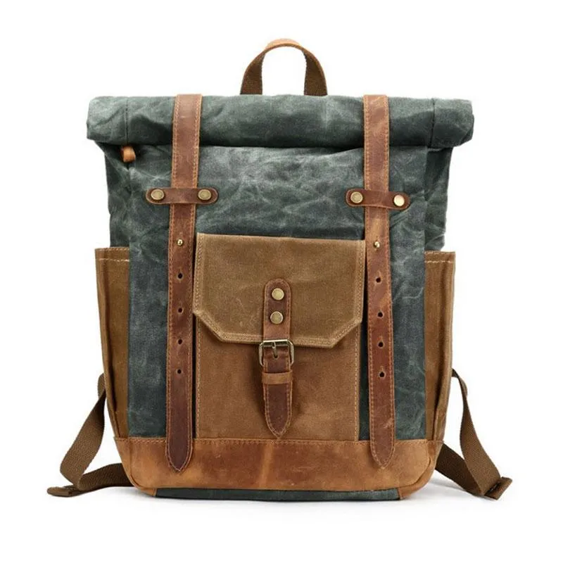 Waxed Canvas Leather Mens Travel Backpacks Canvas Backpack Canvas School Backpack for Men