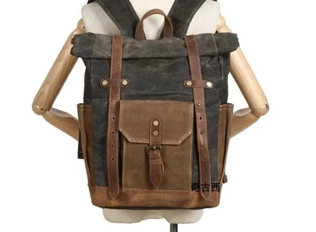 Waxed Canvas Leather Mens Travel Backpacks Canvas Backpack Canvas School Backpack for Men