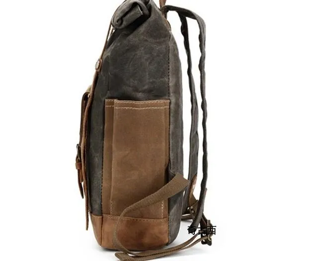 Waxed Canvas Leather Mens Travel Backpacks Canvas Backpack Canvas School Backpack for Men